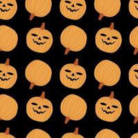 Halloween seamless pattern. Pumpkin with a face on a black background. illustration for fabric, packaging, background, card, case, cover vector