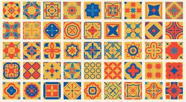 Collection of seamless geometric mosaic patterns - trendy color tile textures. Decorative bright ornamental backgrounds. repeatable prints vector