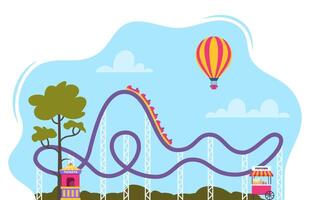 Roller coaster in amusement park. Illustration in flat style isolated on white background. vector