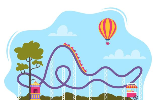 Roller coaster in amusement park. Illustration in flat style isolated on white background.