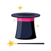 Magician hat and magic wand icon isolated on white background. Simple illustration. vector