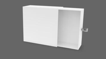 Gift slide box mockup. 3d white cardboard drawer mock up. Open paper sleeve package design. Realistic blank carton matchbox with ribbon. Empty sliding pull packaging layout for retail business vector