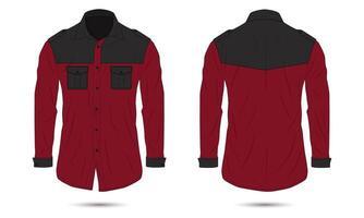 Long sleeve button down work shirt template front and back view vector