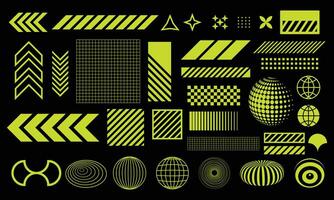 Collection of abstract futuristic technology retro elements vector