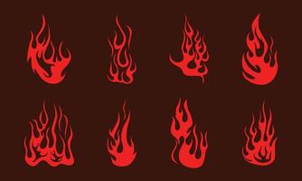 Set of illustrations of burning fire different shapes vector