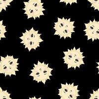 Seamless pattern featuring the sun against a black background, designed for children. vector
