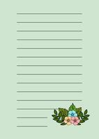 A template for notes with a forest theme, featuring flowers and leaves. Creating a notebook. vector