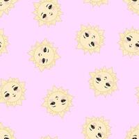 Seamless pattern with a sun on a pink background. A children's pattern. vector