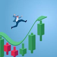 A man jumps up and down according to stock candlesticks, an illustration of instability. vector
