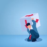 A man holds up dice containing arrows in various directions, an illustration of uncertainty. vector