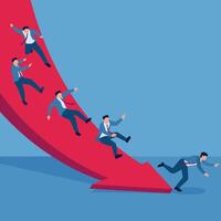 The men slide down through an arrow that slopes to the ground due to layoffs, an illustration for mass layoffs. vector