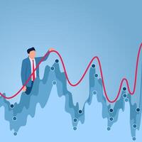 A man holds a stock chart that goes up and down, an illustration of volatility. vector