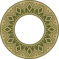 Native American round gold with green pattern. Geometric shapes in a circle. National ornament of the peoples of America, Maya, Aztecs, Incas. vector