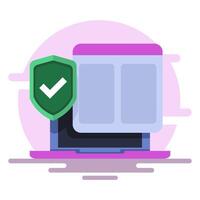 Laptop security protective shield concept. Cyber security. Data protection. Digital access and online security. computer services and electronic information. flat illustration on background. vector