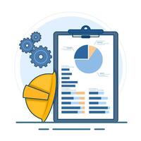 Concept of presenting new projects to partners and colleagues. shows graphs and pie charts. foreman giving presentation to client in conference meeting room. Modern illustration. vector