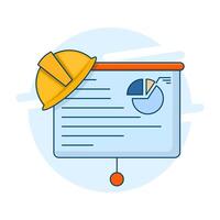 Concept of presenting new projects to partners and colleagues. shows graphs and pie charts. foreman giving presentation to client in conference meeting room. Modern illustration. vector