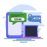 Two-step authentication concept. two-step authentication verification via computer and mobile phone. Verify the code message on the smartphone. Notification with code for secure login or login. vector