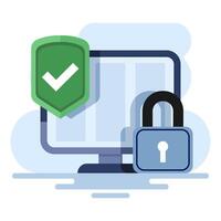 Laptop security protective shield concept. Cyber security. Data protection. Digital access and online security. computer services and electronic information. flat illustration on background. vector