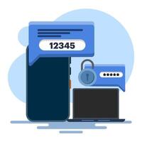 Two-step authentication concept. two-step authentication verification via computer and mobile phone. Verify the code message on the smartphone. Notification with code for secure login or login. vector