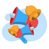 Marketing time concept with Megaphone and Bell notification. Online news with loudspeaker. broadcast or promotional message notifications, social media promotions. Flat illustration on background. vector