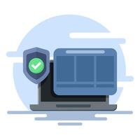 Laptop security protective shield concept. Cyber security. Data protection. Digital access and online security. computer services and electronic information. flat illustration on background. vector