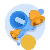 Marketing time concept with Megaphone and Bell notification. Online news with loudspeaker. broadcast or promotional message notifications, social media promotions. Flat illustration on background. vector
