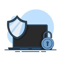 Laptop security protective shield concept. Cyber security. Data protection. Digital access and online security. computer services and electronic information. flat illustration on background. vector