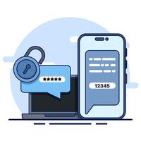 Two-step authentication concept. two-step authentication verification via computer and mobile phone. Verify the code message on the smartphone. Notification with code for secure login or login. vector