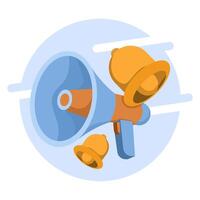 Marketing time concept with Megaphone and Bell notification. Online news with loudspeaker. broadcast or promotional message notifications, social media promotions. Flat illustration on background. vector