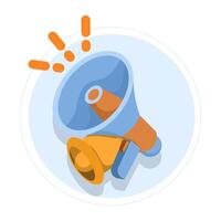 Marketing time concept with Megaphone and Bell notification. Online news with loudspeaker. broadcast or promotional message notifications, social media promotions. Flat illustration on background. vector
