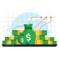 Business graph Finance concept, Money on device screen with graph on isolated background, money coin growth business for finance, investment, graphs and charts. digital marketing. vector