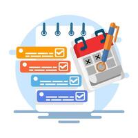 Time management concept with productivity schedule, Calendar, agenda, schedule planning. create a schedule using a calendar. Business and organization concept. background flat illustration. vector