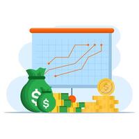 Business graph Finance concept, Money on device screen with graph on isolated background, money coin growth business for finance, investment, graphs and charts. digital marketing. vector