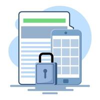 Document security concept on mobile phone. File security is locked. Cyber Security Services to Protect Personal Data. Cloud Shared Documents, Server Security and Data Protection. flat . vector