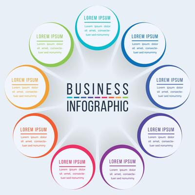 Circle Infographic design 9 steps, objects, elements or options business information