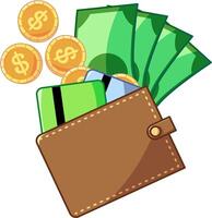 illustration of coins, money and credit cards with dollars in a wallet. Great for icons and visual illustrative assets vector