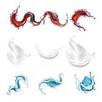 a series of different colored white and red water splash. vector