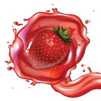 Red strawberry slice juice splash realistic . vector