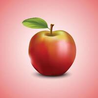 a red apple with a green leaf on it vector