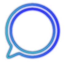 Neon glowing speech chat bubble. Dialog and communication outlined icon for messaging and conversations png