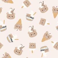 Seamless pattern with bear and ice cream vector