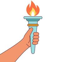 Hand holding torch with flaming fire vector