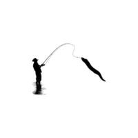Silhouette of the Fisherman or Angler Catch Moray Eel, can use for Art Illustration, Logo Gram, Sticker, or Graphic Design Element vector
