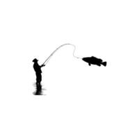Silhouette of the Fisherman or Angler Catch Fish, can use for Art Illustration, Logo Gram, Sticker, or Graphic Design Element vector