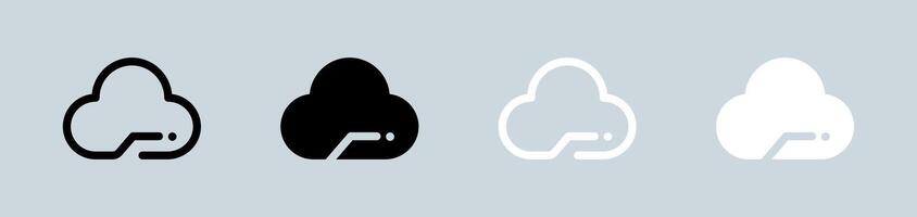 Cloud computing icon set in black and white. Server signs illustration. vector