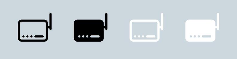 Router icon set in black and white. Network connection signs illustration. vector