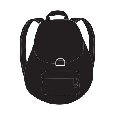 A black backpack silhouette with a front pocket and side pockets. Ideal for use in promotional materials, advertisements, and product