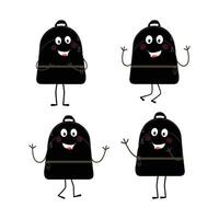 A set of cartoon backpack mascots with different expressions and poses. Perfect for educational materials, promotional graphics, and childrens content. vector