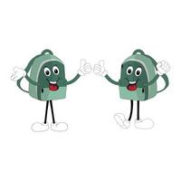 A set of cartoon backpack mascots with different expressions and poses. Perfect for educational materials, promotional graphics, and childrens content. vector