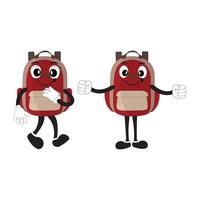 A set of cartoon backpack mascots with different expressions and poses. Perfect for educational materials, promotional graphics, and childrens content. vector